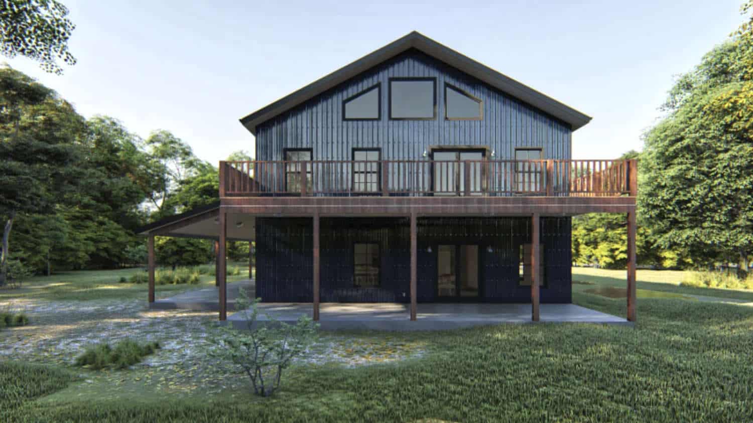 barndominium wiht 2nd story balcony deck